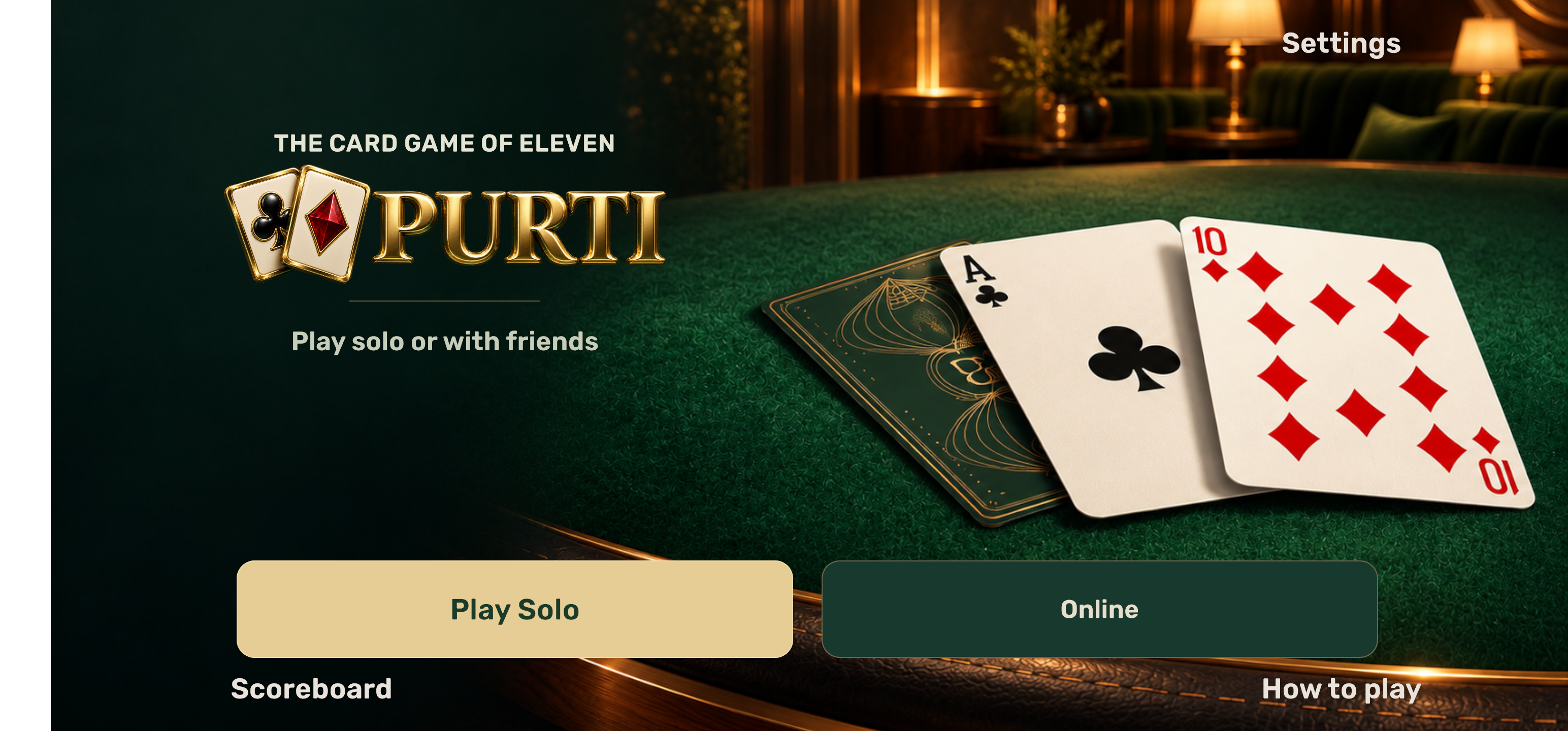 Purti's green table and private-game entry screen
